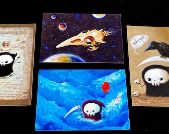 Lil' Grim Reaper Set of 4 Postcard Mini-Prints for Mailing, Display, and Gifts