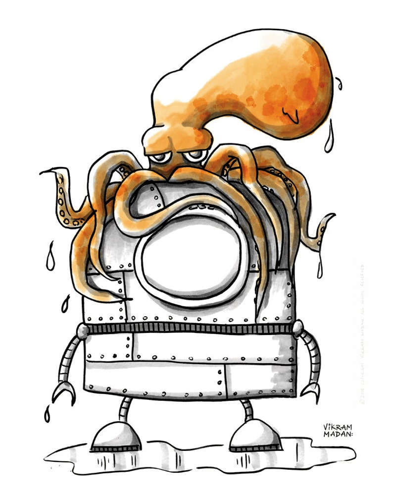 Octopus Hat Fun Robot Print image 1