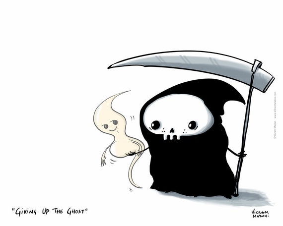Giving up the Ghost - Funny Lil' Grim Reaper Print - Etsy