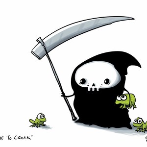 Time to Croak funny Lil' Grim Reaper Print image 1