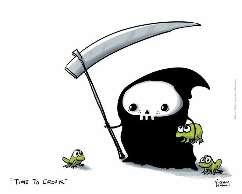 Time to Croak funny Lil' Grim Reaper Print image 1