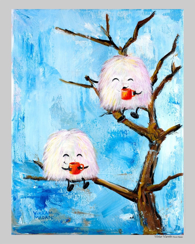 Winter Warmth Fun Cute Fuzzywuzzy Art Print image 1