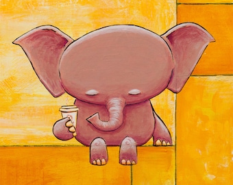 Contemplation, in Yellow - Fun Elephant Print