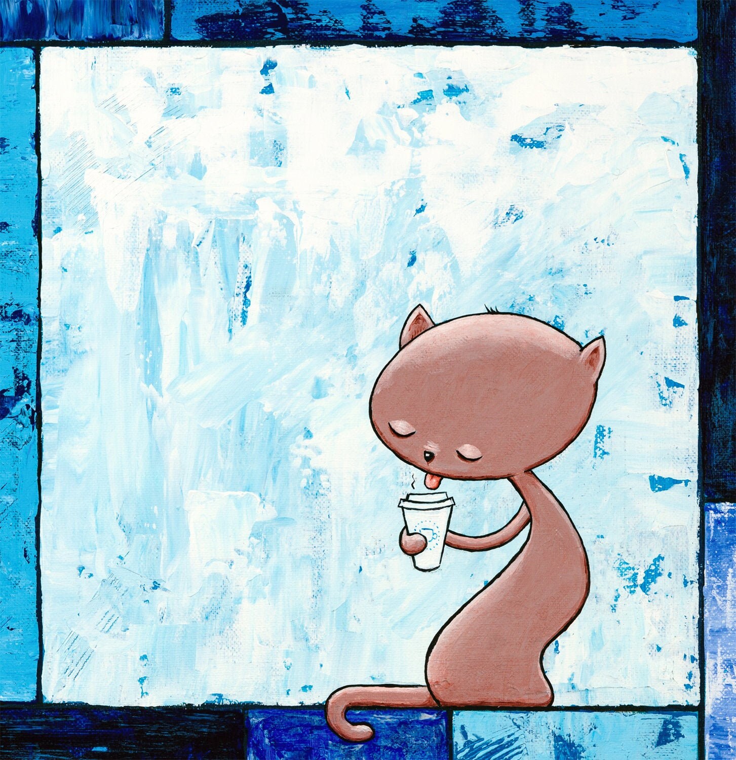 Coffee Cat, in Blue - Fun Print - Etsy