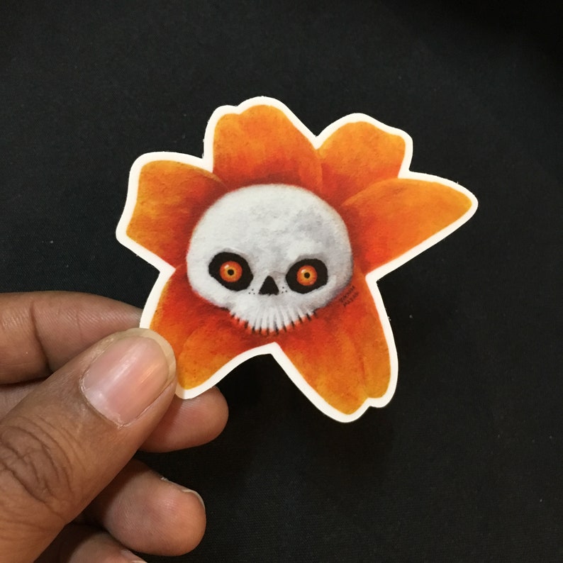 Skull-Flower Spooky Vinyl Sticker image 1