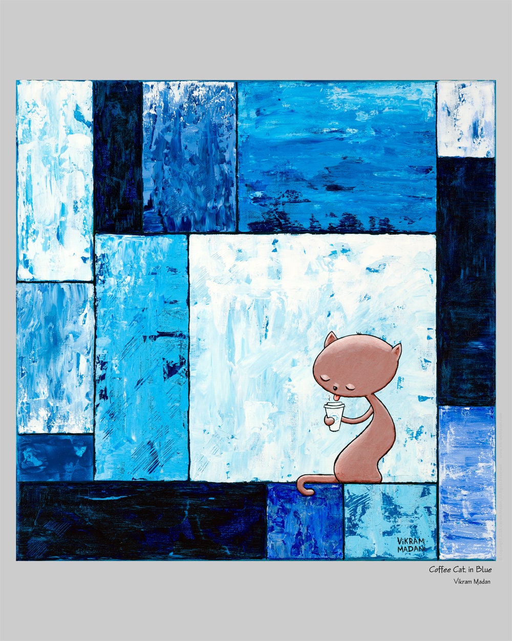 Coffee Cat, in Blue - Fun Print - Etsy