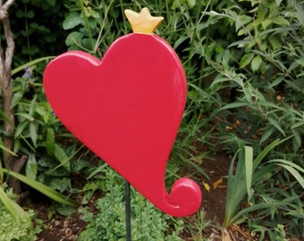 Gartendeko Gartenstecker mit Herz und Krone,  gefertigt aus wetterfest lackiertem Holz, Pflanzenstecker für Haustür, Balkon Deko u. Terrasse