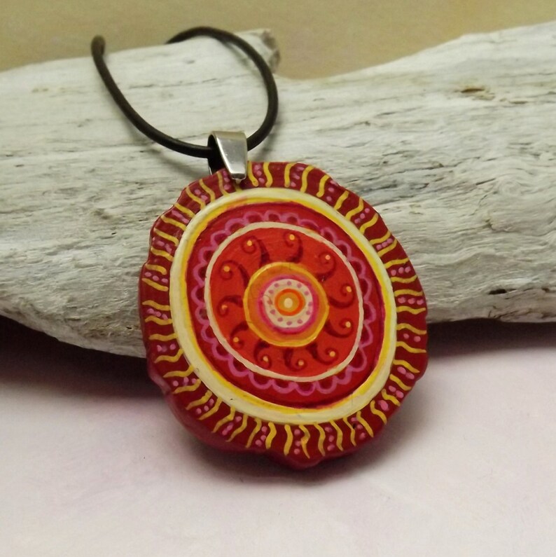 Necklace Zentangle Jewelry Boho Jewelry Hand Painted Wooden Etsy