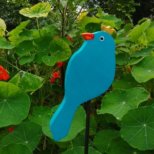 Outdoor Gartendekoration Gartenstecker türkiser Vogel mit Krone, Massivholz, wetterfest lackiert Bild 5
