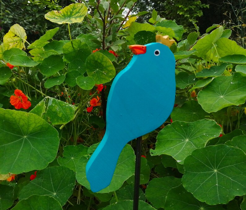 Outdoor Gartendekoration Gartenstecker türkiser Vogel mit Krone, Massivholz, wetterfest lackiert Bild 5