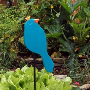 Outdoor Gartendekoration Gartenstecker türkiser Vogel mit Krone, Massivholz, wetterfest lackiert Bild 3