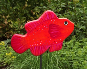 Pflanzen- und  Gartenstecker und Teichstecker   "Kleiner Fisch Kumari" Orange-Rot-Pink