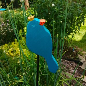 Outdoor Gartendekoration Gartenstecker türkiser Vogel mit Krone, Massivholz, wetterfest lackiert afbeelding 6