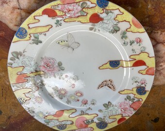 Vintage Japanese decorative plate, butterflies and flowers, collectible dish, Meiji era porcelain,  Asian antique