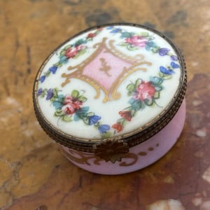 Antique signed Limoges trinket box, hand painted collectible box, decorative enamel finish