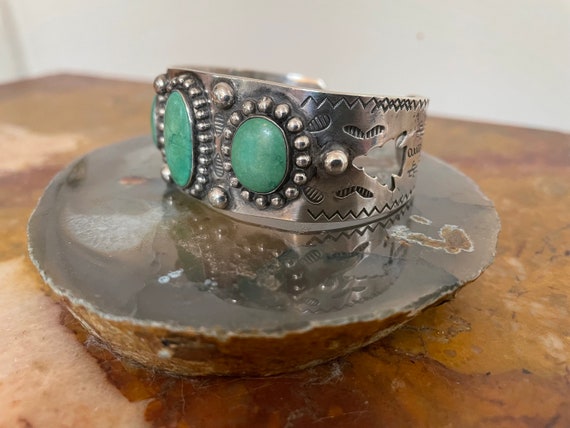 Vintage Navajo sterling silver and green turquois… - image 7