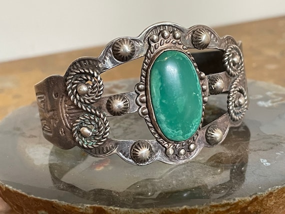 Important Al Vandever Vintage Native American Navajo Light Turquoise Sterling Silver Bracelet Important Al Vandever Vintage Native American Navajo Light Turquoise Sterling Silver Bracelet