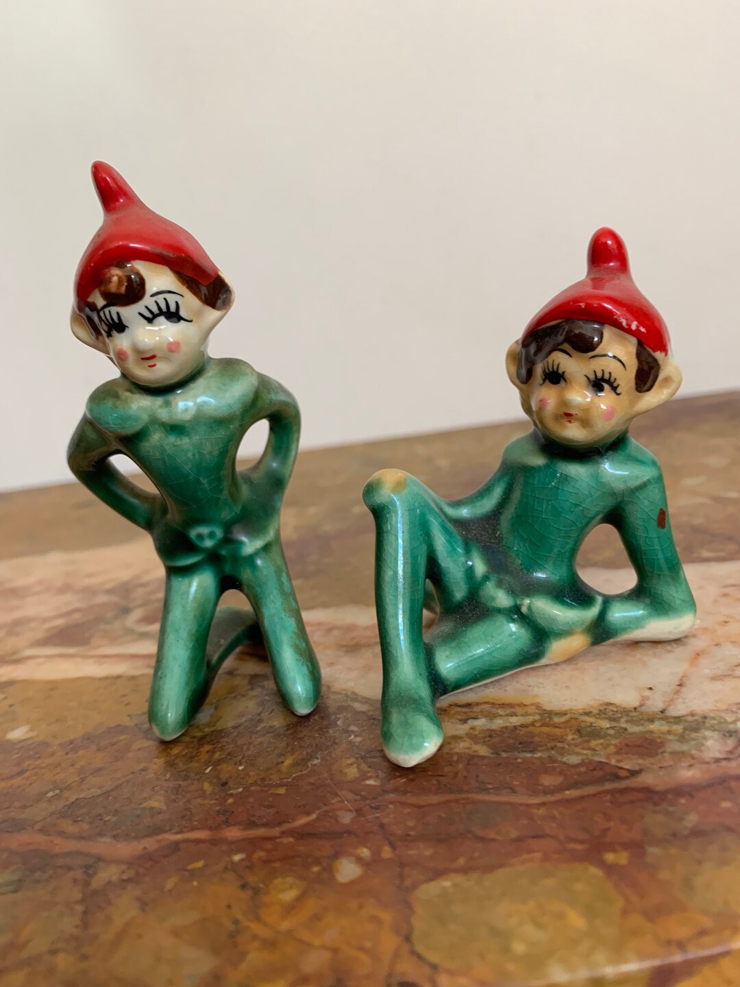 Vintage Ceramic Elf Figurines Hand Painted Japanese Pixie Etsy