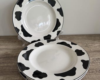 Black and White Tienshan Intro Stoneware "Spotted Cow" Salad Plate Vintage