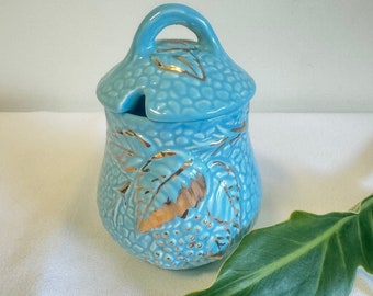 Wade Porcelain Bramble Golden Turquoise Sugar Bowl/Jam with Lid England 1950s