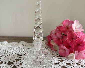 Vintage Cut Glass Perfume Bottle Diamond Pattern Tall Faceted Stopper