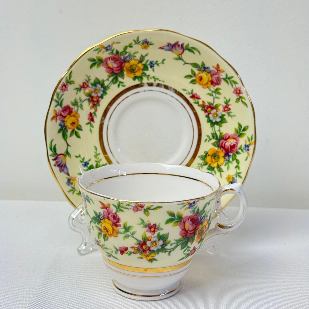 Pink With Yellow Roses Colclough England Teacup and Saucer Porcelain ...