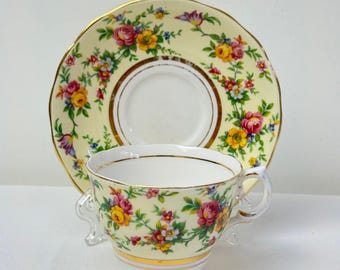 Pink with Yellow Roses Colclough England Teacup and Saucer Porcelain Bone China