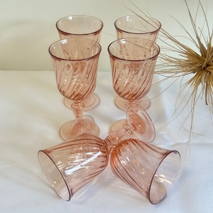 Set of 6 Vintage Luminarc Rosaline Pink Swirl Goblets France c1980s