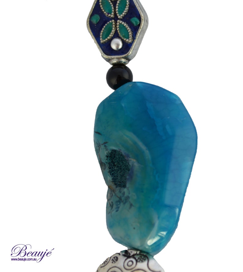 Blue necklace Statement OOAK Blue and black necklace Vibrant Gemstone Semi-precious necklace Beauje Unique Designer Beaded