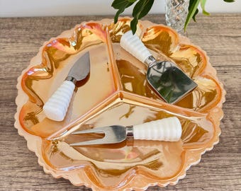 Fire-King Peach Lustre Divided Serving Plate 3 Section Relish Dish