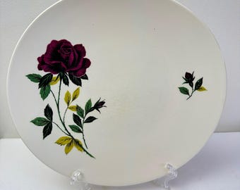 Vintage Wood & Sons Dinner Plate | Dark Red Rose Pattern, Alpine White Ironstone