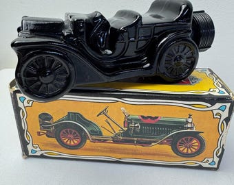 Avon Collectible Aftershave Bottle Model T Men's Black Glass Full Vintage in Box