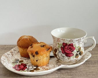 James Kent Old Foley Tennis Set – Harmony Rose Chintz Teacup and Snack Plate