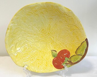 Vintage Royal Venton Ware Yellow Tomato Plate, 1940s Mid Century English Salad Ware Ceramic Bowl, Unmarked Steventon & Sons Leaf Dish