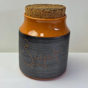 Orange and Brown Retro Sugar Canister #6 with Cork Lid Hanstan Pottery 1970s