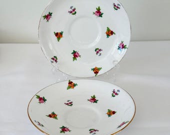 Ditsy Floral Tuscan China Saucers R H & S L Plant Floral Replacements x 2