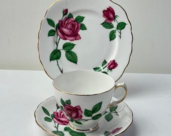 Large Pink Rose Bone China Trio Royal Vale Ridgeway Potteries Made in England