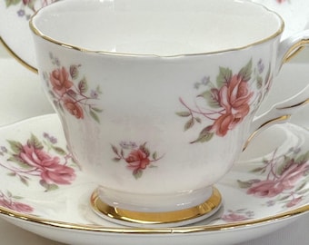 Colclough Pink Roses Trio – Teacup, Saucer & Side Plate – Pattern 8256 – c1960s Bone China