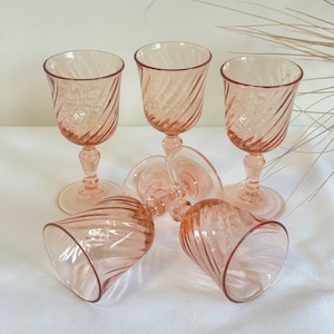 Luminarc Rosaline Pink Swirl Liqueur Glasses France c1980s Set of 5 vintage