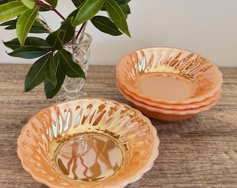 Set of 4 Vintage Anchor Hocking Suburbia Peach Lustre Berry Bowls MCM Glass