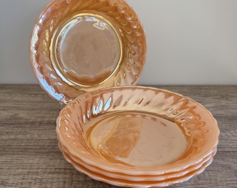 Fire-King Peach Lustre Swirl Soup Dessert Bowls Set of 4 Vintage