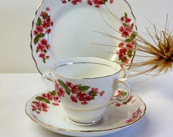 Pink Bone China Cup, Saucer & Side Plate Colclough Pattern #6760 Primrose c1940