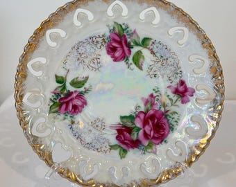Reticulated lusterware Replacement Orphan Saucer - Made in Japan - pink and gold