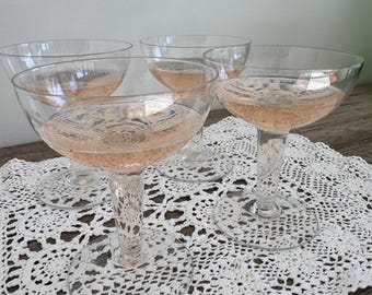 Set of 4 Vintage Champagne Coupe Glasses – Bubble Stem Cocktail Glasses – Retro Entertaining Barware