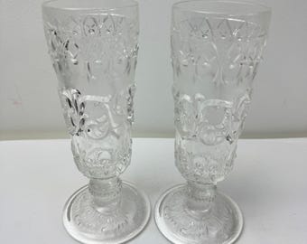 Pressed Glass Champagne / Dessert Glasses – Set of 2 | Ornate Floral Pattern