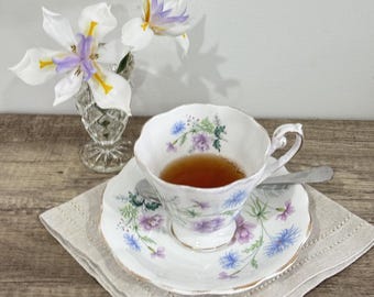 Blue Lavender Flowers Royal Standard Teacup & Saucer Set #1494 English Gold trim