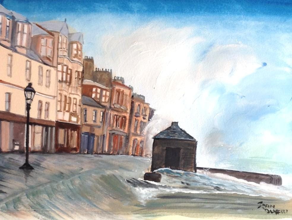 acquerello originale di Millport e della recente tempesta Amy