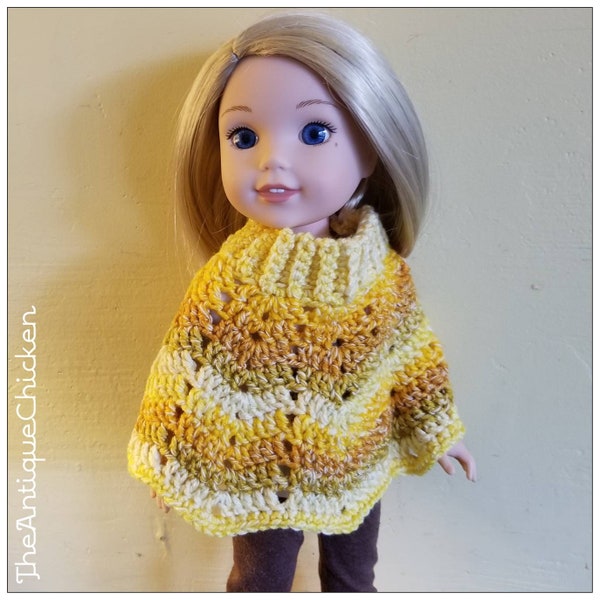 Sunshine Yellow Crocheted Poncho for 14-15in dolls like Wellie Wishers H4H Ruby Red Fashion Friends