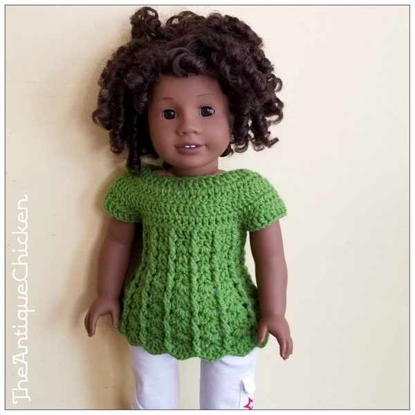 Fern Green Crocheted Tunic Sweater Top for 18in dolls like Wellie Wishers H4H Ruby Red Fashion Friends