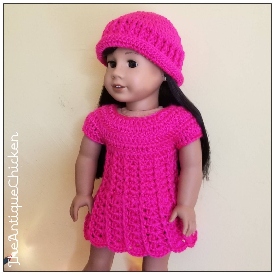 Hot Pink Crocheted Dress & Hat for 18in Dolls Like American Girl Etsy